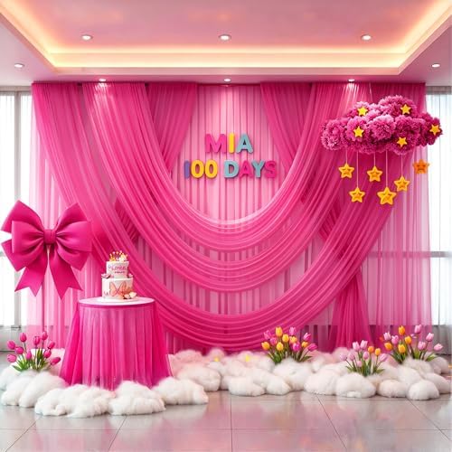 Wedding Arch Draping Fabric, 1 Panel 30" x 20Ft Hot Pink Sheer Curtain Drapes Extra Wide & Long Backdrop, alternate view 5