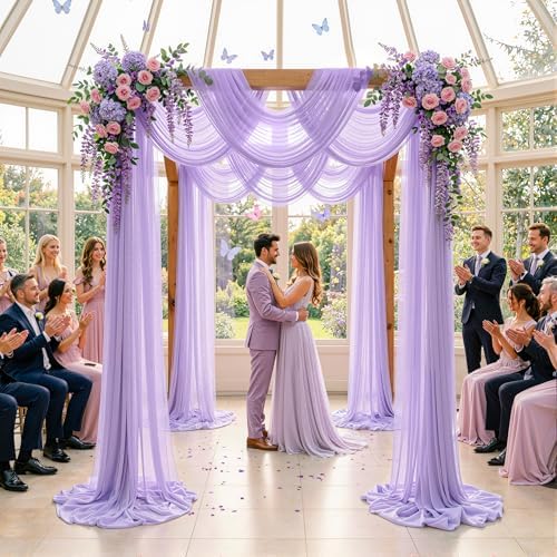 Wedding Arch Draping Fabric, 1 Panel 30" x 20Ft Lavender Sheer Curtain Drapes Extra Wide & Long Backdrop, alternate view 3