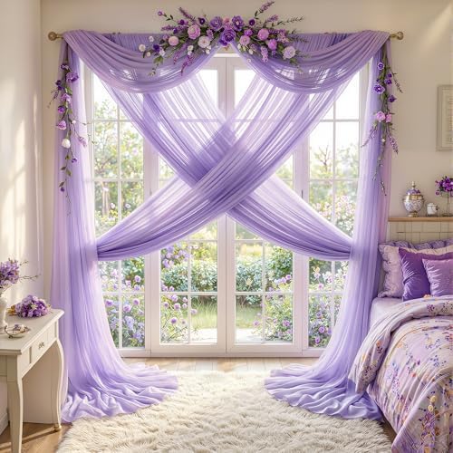 Wedding Arch Draping Fabric, 1 Panel 30" x 20Ft Lavender Sheer Curtain Drapes Extra Wide & Long Backdrop, alternate view 6