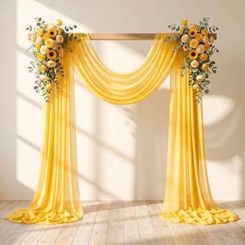 Wedding Arch Draping Fabric, 1 Panel 30" x 20Ft Yellow Sheer Curtain Drapes Extra Wide & Long Backdrop Curtains