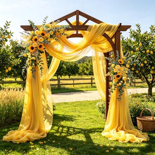 Wedding Arch Draping Fabric, 1 Panel 30" x 20Ft Yellow Sheer Curtain Drapes Extra Wide & Long Backdrop Curtains, alternate
