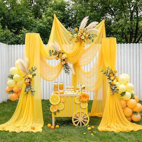 Wedding Arch Draping Fabric, 1 Panel 30" x 20Ft Yellow Sheer Curtain Drapes Extra Wide & Long Backdrop Curtains, alternate