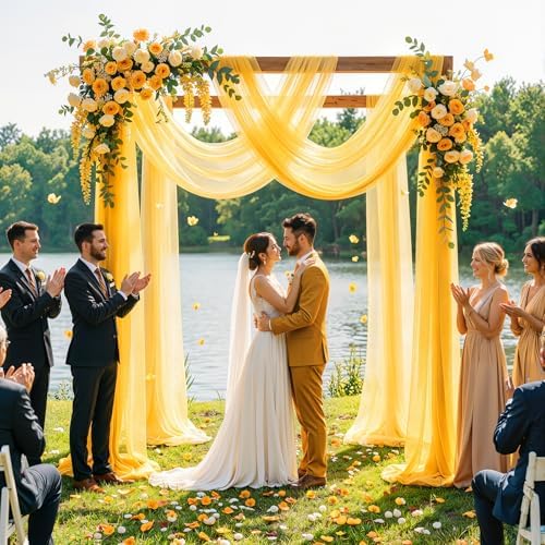 Wedding Arch Draping Fabric, 1 Panel 30" x 20Ft Yellow Sheer Curtain Drapes Extra Wide & Long Backdrop Curtains, alternate