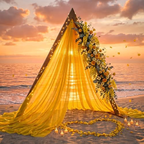 Wedding Arch Draping Fabric, 1 Panel 30" x 20Ft Yellow Sheer Curtain Drapes Extra Wide & Long Backdrop Curtains, alternate