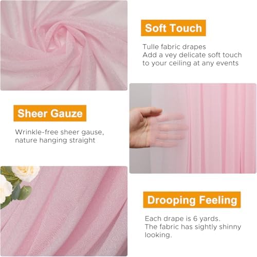 Wedding Arch Draping Fabric 1 Panel Blush Pink Sheer Backdrop Drape in Blush Pink, alternate view 3