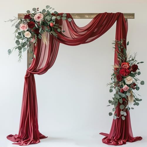 Wedding Arch Draping Fabric 1 Panel Burgundy Sheer Backdrop Drapes in Burgundy