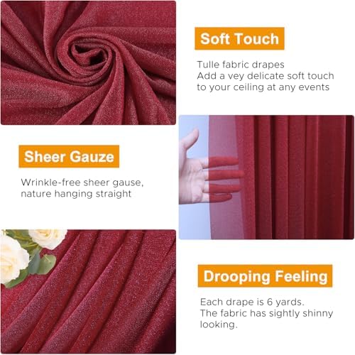 Wedding Arch Draping Fabric 1 Panel Burgundy Sheer Backdrop Drapes in Burgundy, alternate view 3