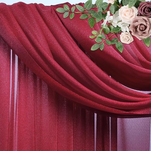 Wedding Arch Draping Fabric 1 Panel Burgundy Sheer Backdrop Drapes in Burgundy, alternate view 4