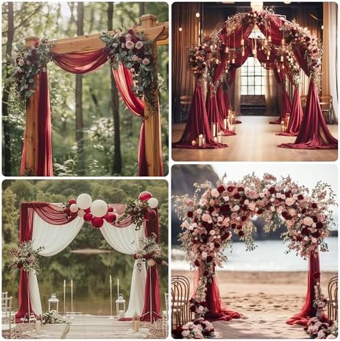 Wedding Arch Draping Fabric 1 Panel Burgundy Sheer Backdrop Drapes in Burgundy, alternate view 6