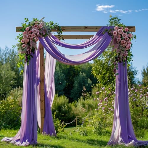 Wedding Arch Draping Fabric 1 Panel Lavender Purple Sheer Backdrop in Lavender Purple, alternate view 2