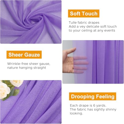 Wedding Arch Draping Fabric 1 Panel Lavender Purple Sheer Backdrop in Lavender Purple, alternate view 3