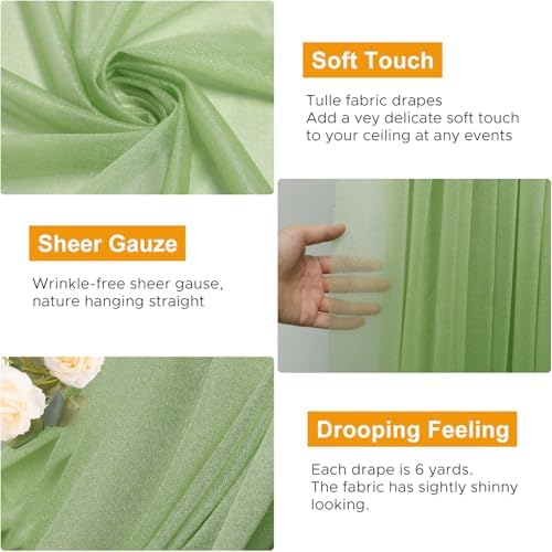 Wedding Arch Draping Fabric 1 Panel Sage Green Sheer Backdrop Drapes in Sage Green, alternate view 3