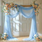 Wedding Arch Draping Fabric, 2 Panels 18FT Baby Blue Sheer Backdrop Curtain Chiffon Fabric Drapery Voile Scarf
