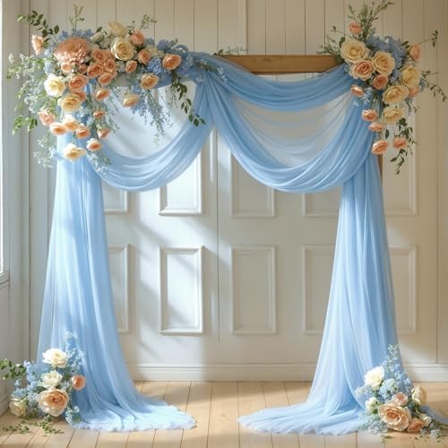 Wedding Arch Draping Fabric, 2 Panels 18FT Baby Blue Sheer Backdrop Curtain Chiffon Fabric Drapery Voile Scarf