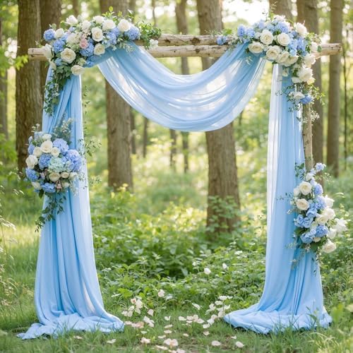 Wedding Arch Draping Fabric, 2 Panels 18FT Baby Blue Sheer Backdrop Curtain Chiffon Fabric Drapery Voile Scarf, alternate