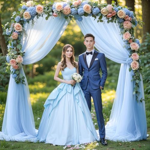 Wedding Arch Draping Fabric, 2 Panels 18FT Baby Blue Sheer Backdrop Curtain Chiffon Fabric Drapery Voile Scarf, alternate