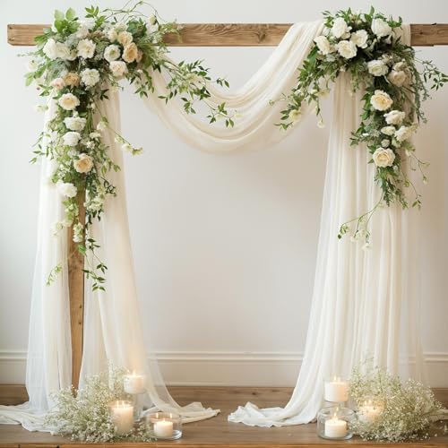 Wedding Arch Draping Fabric, 2 Panels 18FT Beige Sheer Backdrop Curtain Chiffon Fabric Drapery Voile Scarf