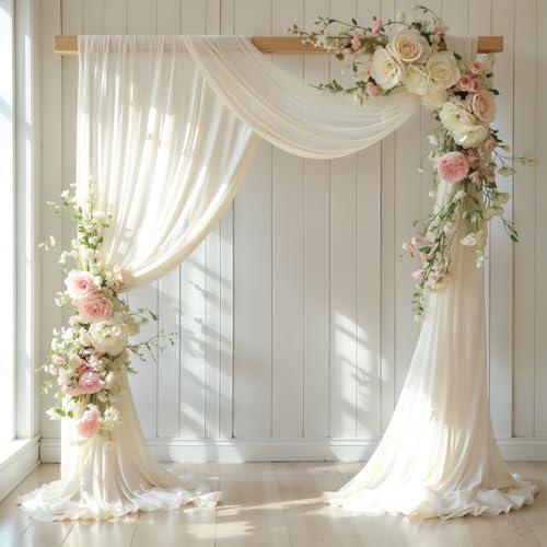 Wedding Arch Draping Fabric, 2 Panels 18FT Beige Sheer Backdrop Curtain Chiffon Fabric Drapery Voile Scarf, alternate view 3