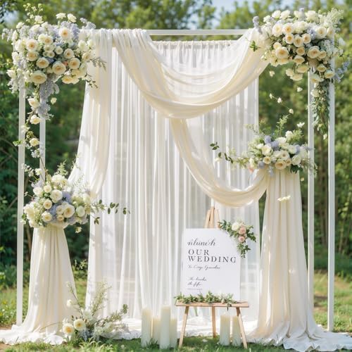 Wedding Arch Draping Fabric, 2 Panels 18FT Beige Sheer Backdrop Curtain Chiffon Fabric Drapery Voile Scarf, alternate view 4