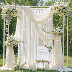 Wedding Arch Draping Fabric, 2 Panels 18FT Beige Sheer Backdrop Curtain Chiffon Fabric Drapery Voile Scarf, alternate view 4