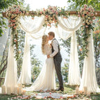 Wedding Arch Draping Fabric, 2 Panels 18FT Beige Sheer Backdrop Curtain Chiffon Fabric Drapery Voile Scarf, alternate view 5