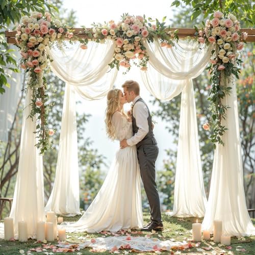 Wedding Arch Draping Fabric, 2 Panels 18FT Beige Sheer Backdrop Curtain Chiffon Fabric Drapery Voile Scarf, alternate view 5