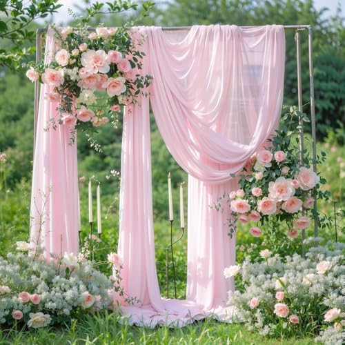 Wedding Arch Draping Fabric 2 Panels 18Ft Blush Chiffon Fabric Drapes Arbor Drapery for Wedding Ceremony, alternate view 4