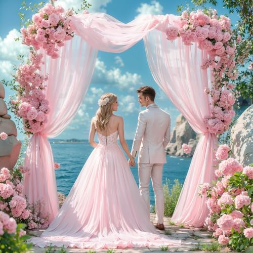 Wedding Arch Draping Fabric 2 Panels 18Ft Blush Chiffon Fabric Drapes Arbor Drapery for Wedding Ceremony, alternate view 5