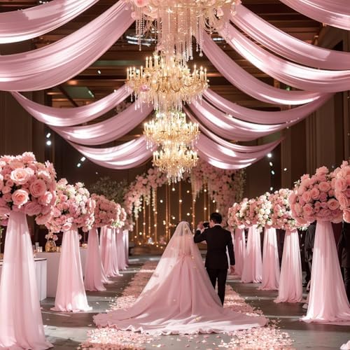 Wedding Arch Draping Fabric 2 Panels 18Ft Blush Chiffon Fabric Drapes Arbor Drapery for Wedding Ceremony, alternate view 6