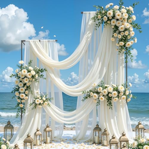 Wedding Arch Draping Fabric, 2 Panels 18FT Cream White Sheer Backdrop Curtain Chiffon Fabric Drapery Voile Scarf, alternate