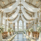 Wedding Arch Draping Fabric, 2 Panels 18FT Cream White Sheer Backdrop Curtain Chiffon Fabric Drapery Voile Scarf, alternate