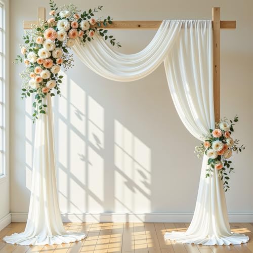 Wedding Arch Draping Fabric, 2 Panels 18FT Cream White Sheer Backdrop Curtain Chiffon Fabric Drapery Voile Scarf, alternate