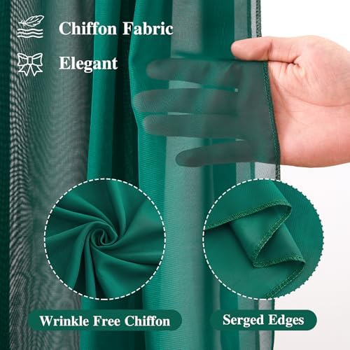 Wedding Arch Draping Fabric, 2 Panels 18FT Emerald Green Sheer Backdrop Curtain Chiffon Fabric Drapery Voile, alternate view