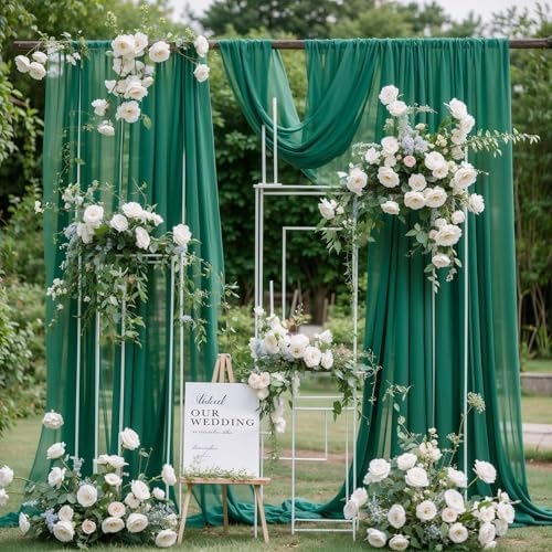 Wedding Arch Draping Fabric, 2 Panels 18FT Emerald Green Sheer Backdrop Curtain Chiffon Fabric Drapery Voile, alternate view