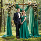 Wedding Arch Draping Fabric, 2 Panels 18FT Emerald Green Sheer Backdrop Curtain Chiffon Fabric Drapery Voile, alternate view