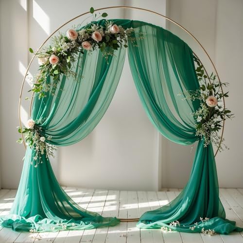 Wedding Arch Draping Fabric, 2 Panels 18FT Emerald Green Sheer Backdrop Curtain Chiffon Fabric Drapery Voile, alternate view
