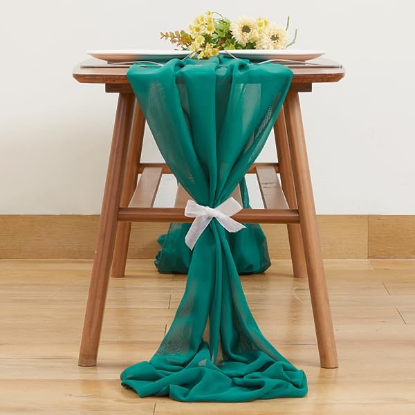 Wedding Arch Draping Fabric, 2 Panels 18FT Emerald Green Sheer Backdrop Curtain Chiffon Fabric Drapery Voile, alternate view