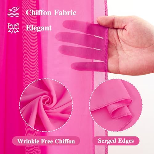 Wedding Arch Draping Fabric, 2 Panels 18FT Hot Pink Sheer Backdrop Curtain Chiffon Fabric Drapery Voile Scarf, alternate view