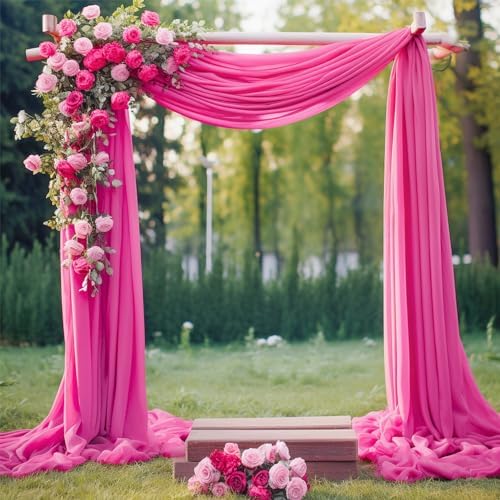 Wedding Arch Draping Fabric, 2 Panels 18FT Hot Pink Sheer Backdrop Curtain Chiffon Fabric Drapery Voile Scarf, alternate view