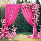 Wedding Arch Draping Fabric, 2 Panels 18FT Hot Pink Sheer Backdrop Curtain Chiffon Fabric Drapery Voile Scarf, alternate view