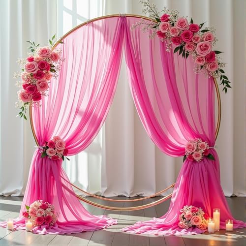 Wedding Arch Draping Fabric, 2 Panels 18FT Hot Pink Sheer Backdrop Curtain Chiffon Fabric Drapery Voile Scarf, alternate view