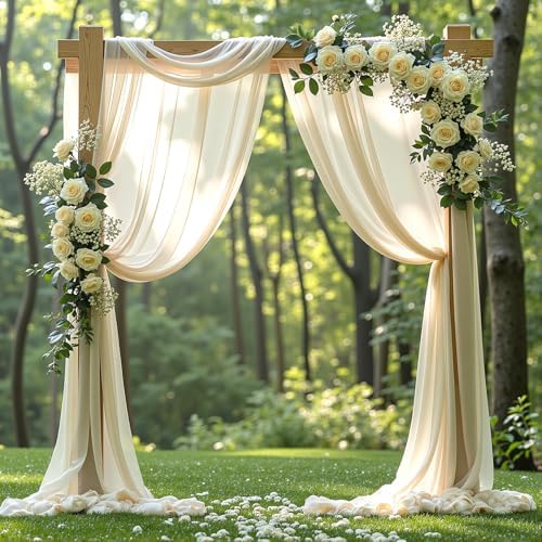 Wedding Arch Draping Fabric, 2 Panels 18FT Nude Sheer Backdrop Curtain Chiffon Fabric Drapery Voile Scarf
