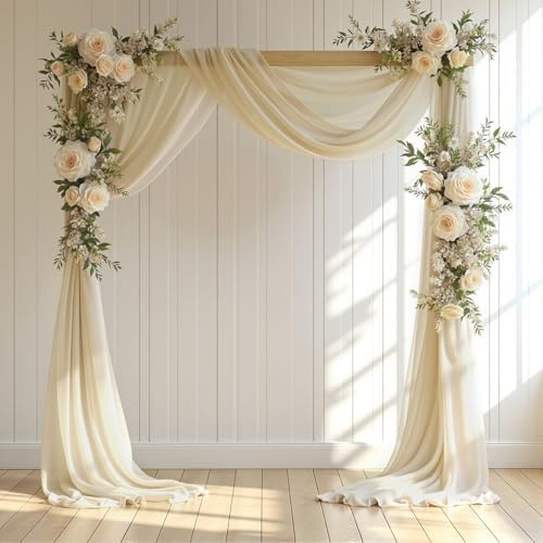 Wedding Arch Draping Fabric, 2 Panels 18FT Nude Sheer Backdrop Curtain Chiffon Fabric Drapery Voile Scarf, alternate view 3