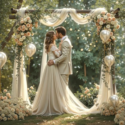 Wedding Arch Draping Fabric, 2 Panels 18FT Nude Sheer Backdrop Curtain Chiffon Fabric Drapery Voile Scarf, alternate view 4