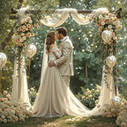 Wedding Arch Draping Fabric, 2 Panels 18FT Nude Sheer Backdrop Curtain Chiffon Fabric Drapery Voile Scarf, alternate view 4