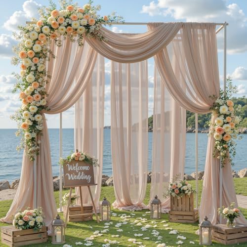 Wedding Arch Draping Fabric, 2 Panels 18FT Taupe Sheer Backdrop Curtain Chiffon Fabric Drapery Voile Scarf