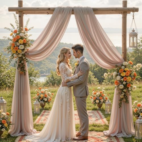 Wedding Arch Draping Fabric, 2 Panels 18FT Taupe Sheer Backdrop Curtain Chiffon Fabric Drapery Voile Scarf, alternate view 3