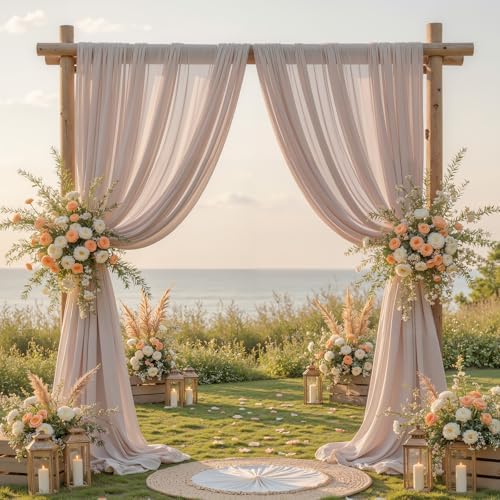 Wedding Arch Draping Fabric, 2 Panels 18FT Taupe Sheer Backdrop Curtain Chiffon Fabric Drapery Voile Scarf, alternate view 5