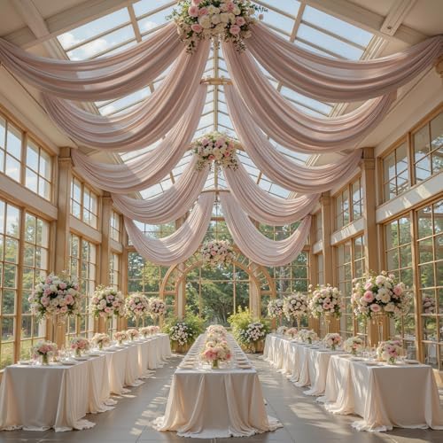 Wedding Arch Draping Fabric, 2 Panels 18FT Taupe Sheer Backdrop Curtain Chiffon Fabric Drapery Voile Scarf, alternate view 6
