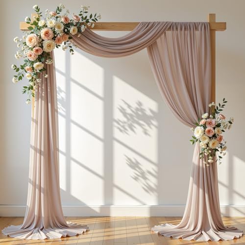 Wedding Arch Draping Fabric, 2 Panels 18FT Taupe Sheer Backdrop Curtain Chiffon Fabric Drapery Voile Scarf, alternate view 7